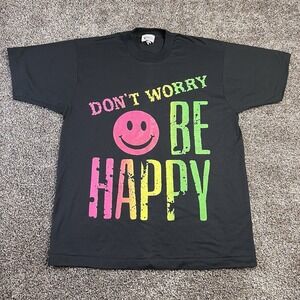 Vintage 90s Single Stitch Don't Worry Be Happy Tee Shirt Mens Size L Neon Rasta